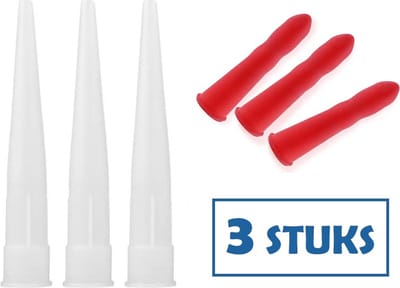 Kitmondjes / kittuitje / spuitmondje - 3 stuks inclusief flexibele afsluitdopjes - Professionele kwaliteit - Bruikbaar voor alle kit soorten en kokers - Kitmondstuk - Kit tuitje - Kitmond – Tuitkoker