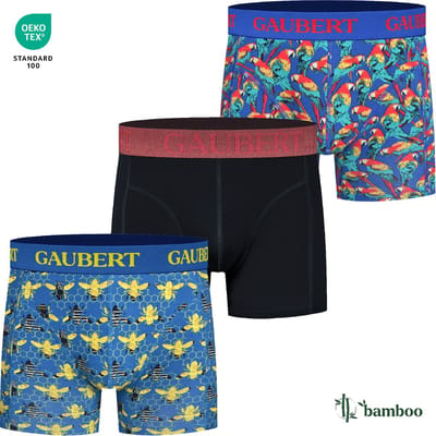Heren Bamboe Boxershorts - 3-Pack - Zwart - Blauw - Papegaai Honingbij Print - Maat XXL - Bamboe Ondergoed