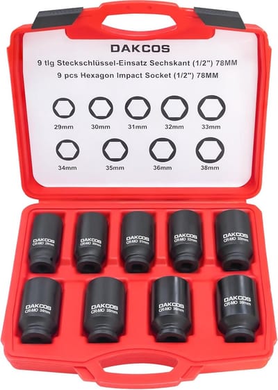 Slagmoersleutelset - Dopsleutelset Metrisch - Auto Reparatie - Heavy Duty Slagkwaliteit - 9-Delig 1/2" - Zilver