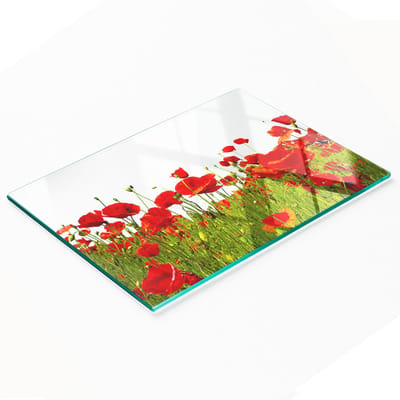 Multifunctionele decoratieve snijplank voor de keuken, gehard glas, met klaprozenmotief, 80x52 cm