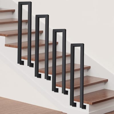 U-vormige zwarte trapleuning voor binnen en buiten, zijmontage 80-110 cm