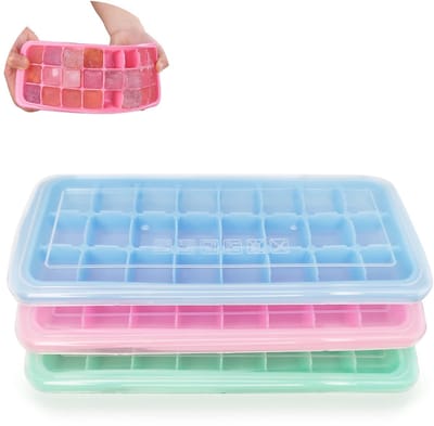 XSHAO Silicone IJsblokjes Tray 3 Stuks - 24 Compartimenten - Met Deksel - Perfect voor Dranken en Babyvoeding