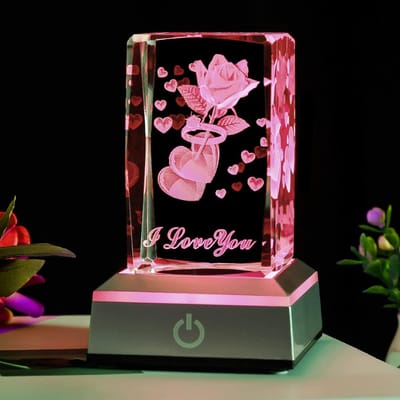 Lzwintrading - Cadeau voor Vrouwen - 3D Laser Crystal Rose Nachtlampje - 3D LED Lamp Illusie - Verjaardagscadeau Voor Mama, Meisje, Vriendin - Huwelijkscadeau Voor Vrouw, Haar - Kerstcadeau - Cadeau voor Kerstmis ,Moederdag, Valentijnsdag, Jubileum