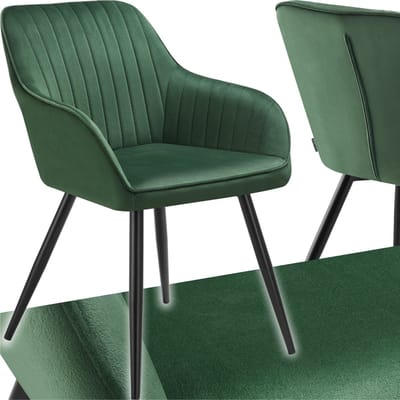 tectake®- Fluwelen stoel met gestikt patroon - Moderne eetkamerstoel - Kuipstoel - Woonkamer, eetkamer, lounge of kaptafelstoel - Div. kleuren - Donkergroen/zwart