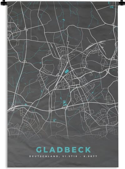 Wandkleed - Wanddoek - Blauw – Duitsland – Plattegrond – Stadskaart – Kaart – Gladbeck - 120x180 cm - Wandtapijt
