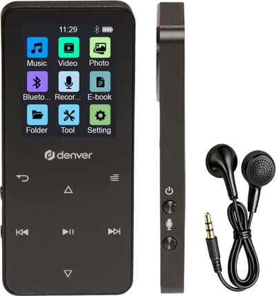 Denver MP3/MP4 Speler - Bluetooth - Shuffle/Repeat - SD kaart tot 128GB - Incl. oordopjes - Dictafoon - MP1830B - Zwart