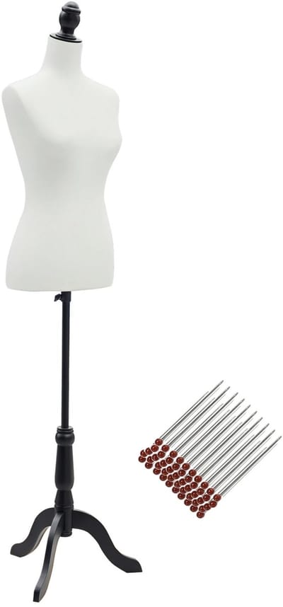 Roossentials paspop - Naaimannequin - Etalagepop - Kledingpop - Met houten statief - Verstelbaar tot 130-168 cm - Wit/Zwart