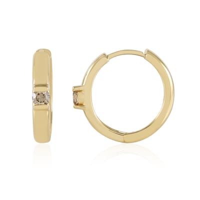 Cavill - Zilveren Oorbellen - 925 Sterling Zilver Verguld - I2 Bruine Diamanten 0,176 ct - Ronde Briljant 3mm - Bezel Zetting - Elegant & Tijdloos