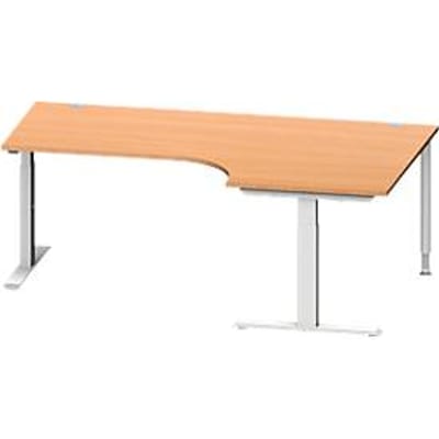 Schäfer Shop  Genius Hoekbureautafel MODENA FLEX 90°, T-poot rechthoekige buis, B 2000 mm, aanbouw rechts, beuken/blank aluminium