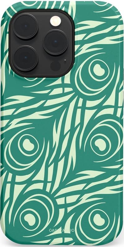 Casetastic hoesje geschikt voor Apple iPhone 14 Pro - MagSafe - Dubbellaagse bescherming - Troste Turquoise Pauw Veren - Fashion Case - Turquoise Mintgroen Crème