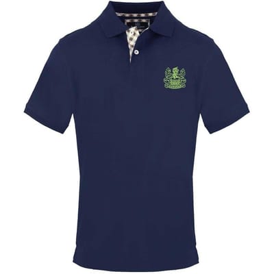 Aquascutum Heren Geborduurd Logo Col Polo Shirt met Korte Mouwen (Marine)