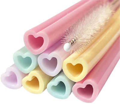 Globos Reusable Silicone Straws Watercolors Hearts - 8 pcs.