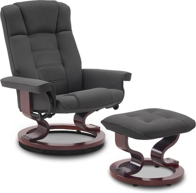 Luxe Relaxfauteuil met Voetenbankje - 360 Graden Draaibaar en Verstelbaar met Hoge Zwartgrijze Stof
