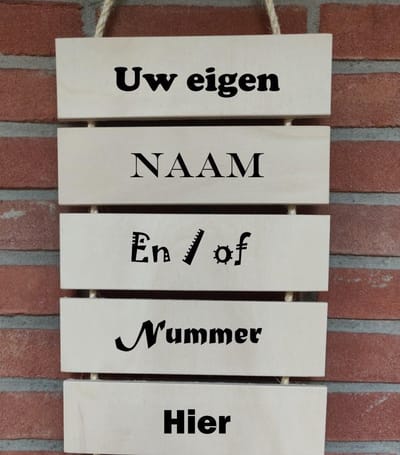Houten tekstladder met je eigen tekst - Hangbord - Persoonlijk - Huisnummer - Gepersonaliseerd - Naambord - Eigen naam - 5 bordjes