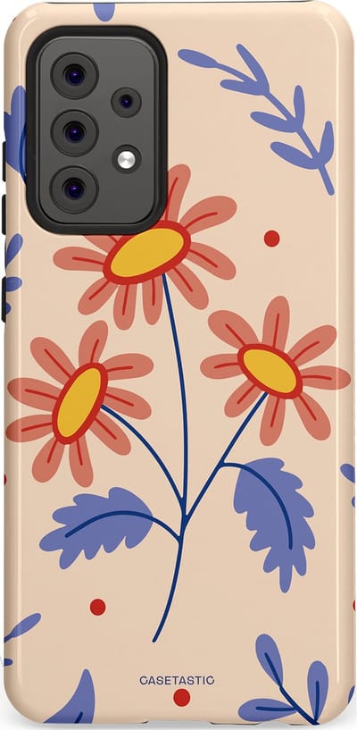 Casetastic hoesje geschikt voor Samsung Galaxy A52 (2021) 5G / Samsung Galaxy A52 (2021) 4G - Dubbellaagse bescherming - Perzikbloem trio - Fashion Case - Lavendel Perzik Zand