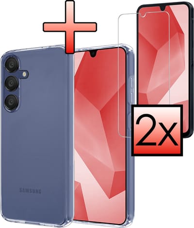 Hoesje - Met 2x Screenprotector - Geschikt voor Samsung Galaxy A16 - Sterk & Shockproof - Back Cover - Siliconen Case - Telefoon Hoes - Transparant