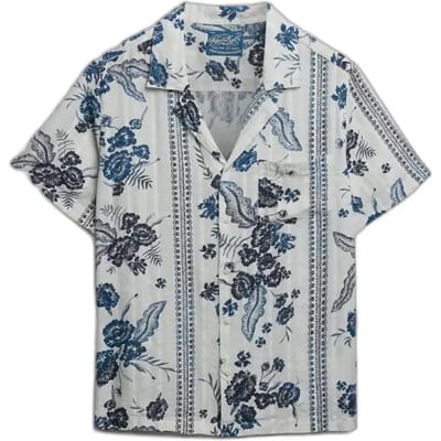 Superdry Beach Printed Overhemd met Korte Mouwen Crème Grootte: 40