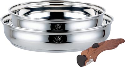 Royal Swiss® Koekenpan Set RVS – 3 Delig – Afneembare Handgreep – 24 & 28 cm – Inductie Geschikt