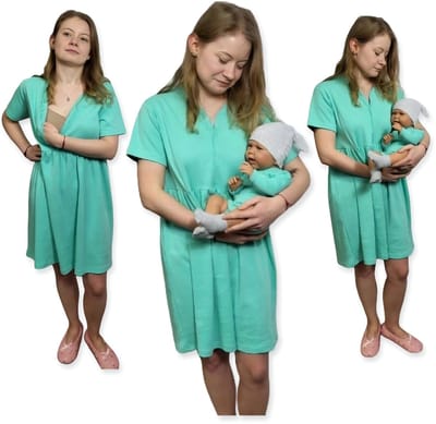 Dartomik Abcdefg-baby - Voedingsnachthemd - Kort Mouw - Maat XL - Mintkleur
