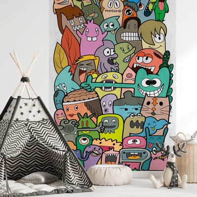 Fotobehang Profhome 398271-GU vliesbehang hardvinyl warmdruk in reliëf glad met kinder patroon mat groen roze blauw geel 1,59 m x 2,8 m