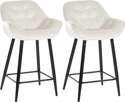 CLP Gibson Set van 2 barkrukken - met rugleuning - met armleuning - creme Fluweel