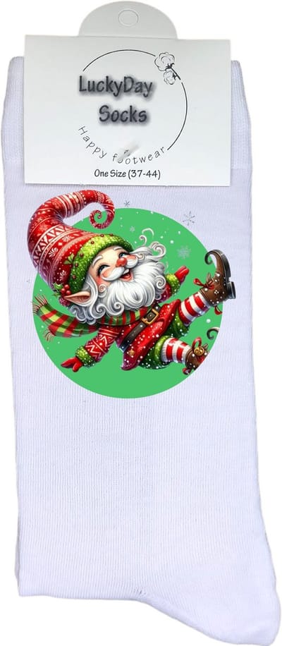 LuckyDay Socks - Vliegend Kerstelfje - Kerstsokken dames en heren - Kerst kado - Kerstcadeau - Kerst feest - Kerstcadeautjes - Foute sokken - Vrolijke sokken - Grappige sokken - Socks maken je Happy - Maat 37-44 -