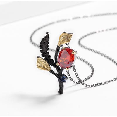 Creatieve Zwart-Gouden Sieraden Hanger in Bladvorm Elegante Dames Trui Ketting Schittert met Rode Zirconia Hanger Please consult customer service. gray