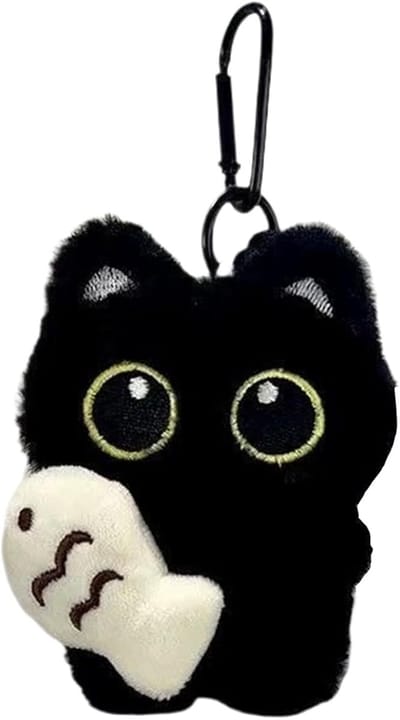 Universele zwarte kat pluche hanger - schattige cartoon zwarte kat pluche sleutelhanger - decoratieve tas - schattige kat pluche sleutelhanger - cadeau voor kattenliefhebbers - tasaccessoire decoratieve hanger damescadeau