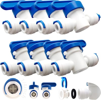 8 stuks ventielen kranen, RO waterfilter fitting, 6,35 mm (1/4") Pushfit rechte stekker voor waterleiding, indrukken, koelkastslang