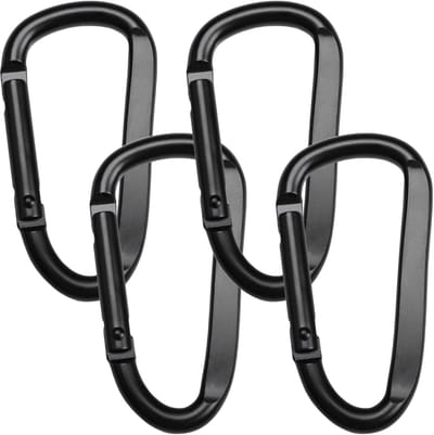 4 stuks schroefkarabijnhaken, 6,7 cm, karabijnhaak, D-clip, aluminium karabijnhaak, aluminium karabijnhaak, materiaalkarabijnhaak, belastbaarheid, karabijnhaak met sleutelhanger, zwart