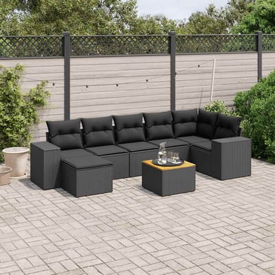 vidaXL - 8-delige - Loungeset - met - kussens - poly - rattan - zwart