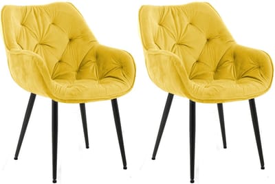 CLP Tanna Set van 2 eetkamerstoelen - Met armleuning - Fluweel/geel