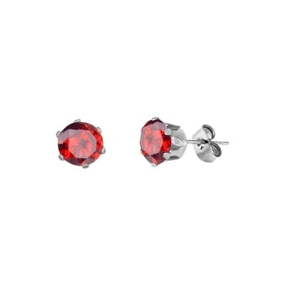 Aramat Jewels | Oorbellen | Zilverkleurige RVS Oorstekers met Rode Zirkonia - Rond | 8mm | | | Staal | Kinderen, Volwassenen | Verkleurd niet