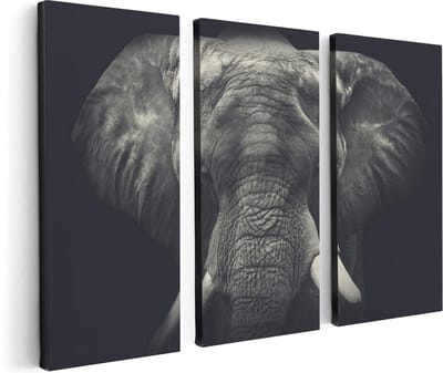 Artaza Canvas Schilderij Drieluik Olifantenkop - Olifant - Zwart Wit - 120x80 - Foto Op Canvas - Canvas Print