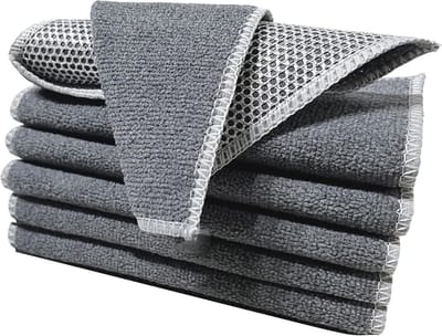 Set van 6 wasbare dubbelzijdige zilvervezel vaatdoeken voor keuken en afwas, 20 x 20 cm, met haken