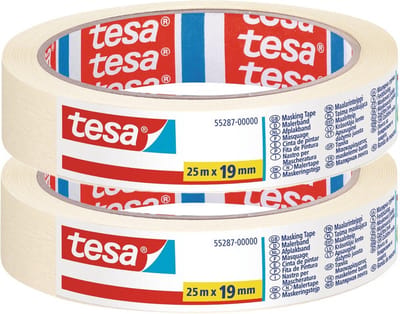 Tesa Afplaktape - 2x rol - wit - 19 mm x 25 m - schilderstape - maskeertape - Masking tape