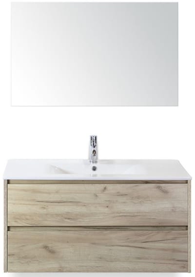 Dante Badmeubelset 100 cm - Craft Oak - Keramische Wastafel Wit Enjoy met Spiegel