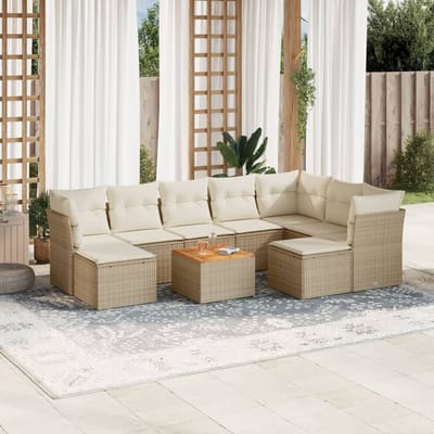 vidaXL - 10-delige - Loungeset - met - kussens - poly - rattan - beige