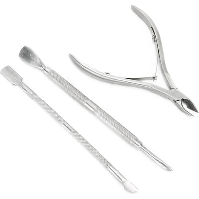 3 stuks Roestvrijstalen Nagelriemknippers Dode Huid Verwijdering Stalen Pusher Manicure Gereedschapsset wit