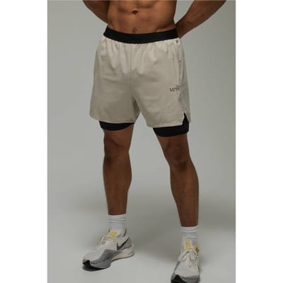 Heren Active Geperforeerde Stretch Geweven 2-in-1 Shorts | Taupe | Size XL