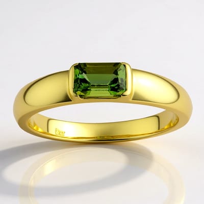 Cavill - Gouden Ring 375 Geelgoud - 0,5 ct Groene Toermalijn uit DR Congo - Achthoekige Edelsteen - Bezel Zetting - Elegante Ring Dames Goud