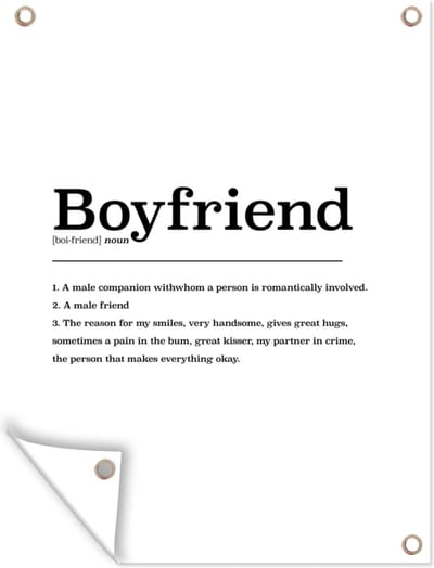 Muurdecoratie buiten Vriend definitie - Boyfriend - Woordenboek - Spreuken - Quotes - 120x160 cm - Tuindoek