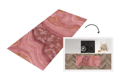Keukenloper - Loper keuken - Marmer - Roze - Gouden - 120x50 cm - Keukenloper vinyl