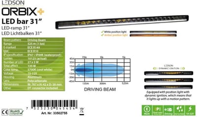 LED bar - Ledson - Orbix 31+ - 31 - 78.7cm - Positielicht Wit/Amber - Driving
