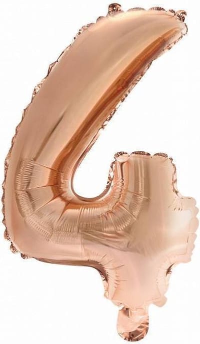 Folie Ballon Cijfer 4 Rosé Goud 41cm met rietje