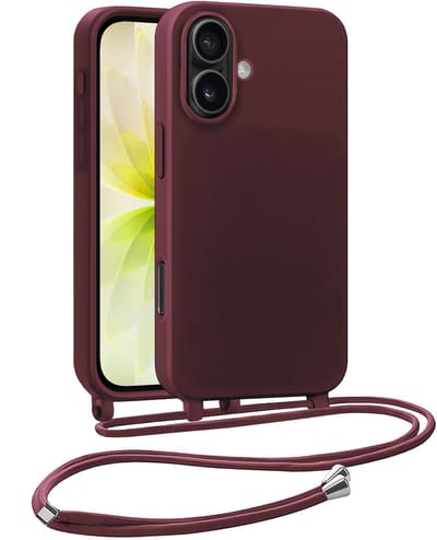 Hoesje Geschikt voor iPhone 17 Hoesje Met Koord Siliconen Case - Hoes Geschikt voor iPhone 17 Backcover Met Afneembaar Koord - Aubergine