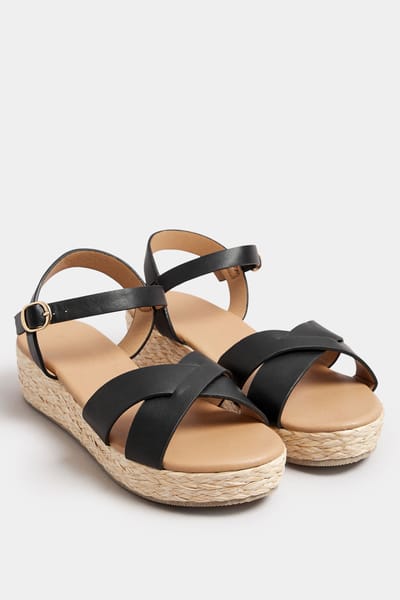 Yours Espadrillesandalen Met Plateauzool In Een (Extra) Brede Pasvorm In Zwartsize 38EEE