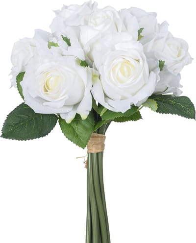 Easyplants | Kunstrozenboeket 7 Rozen Real Touch Wit 30 cm | Zijde | Nepbloemen | wit | Onderhoudsvrij | Kant-en-klaar