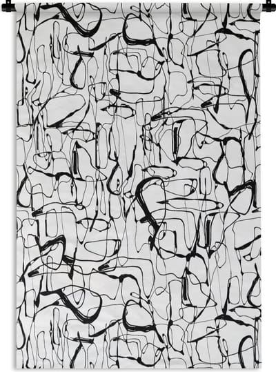 Wandkleed - Wanddoek - Line Art - Abstract - Patronen - Zwart Wit - 60x90 cm - Wandtapijt