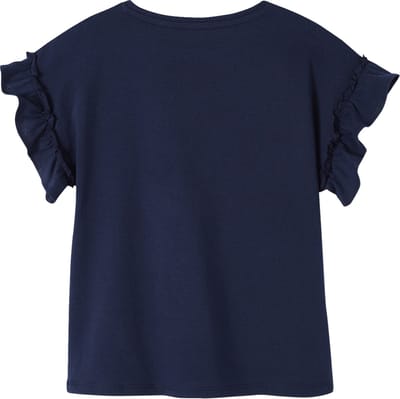 Vertbaudet Meisjes-T-shirt met iriserend motief en korte mouwen met ruches